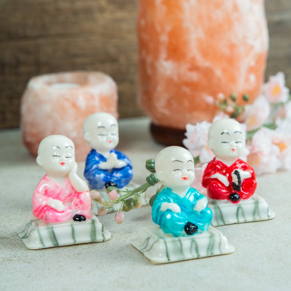 Happy Boeddha Beeld Lotushouding – set van 4 – ca. 7 cm