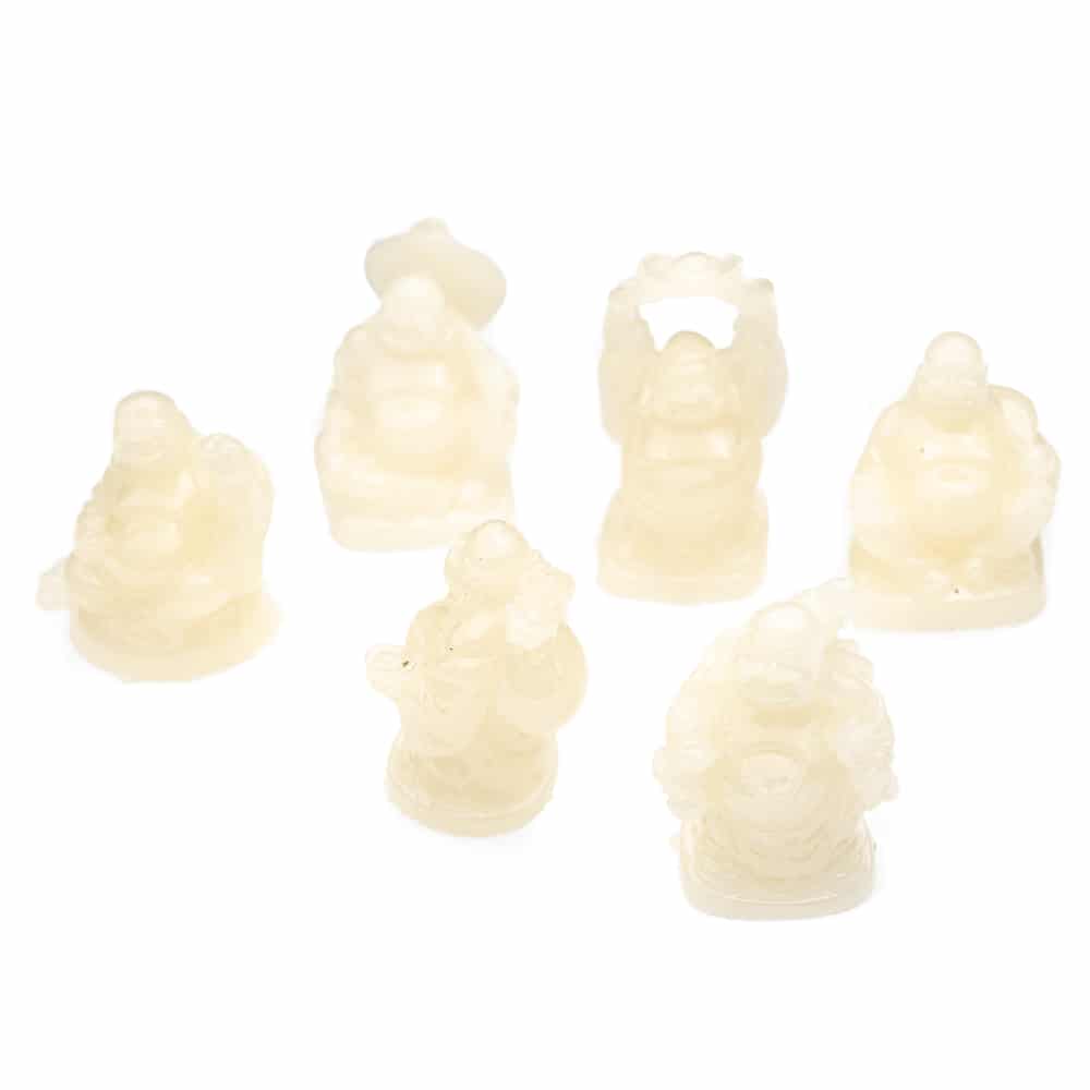 Happy Boeddha Beeld Polyresin Wit – set van 6 – ca. 5 cm