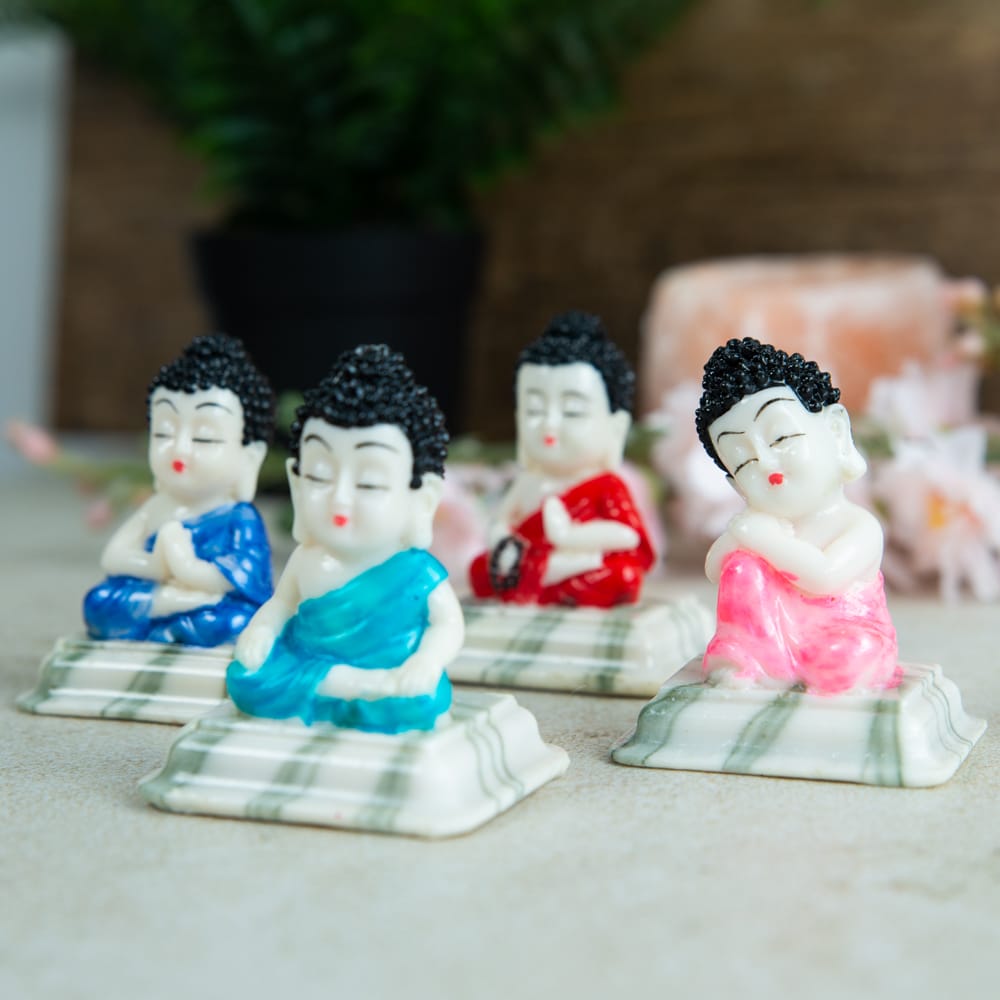 Happy Boeddha Beelden – set van 4  – ca. 7 cm