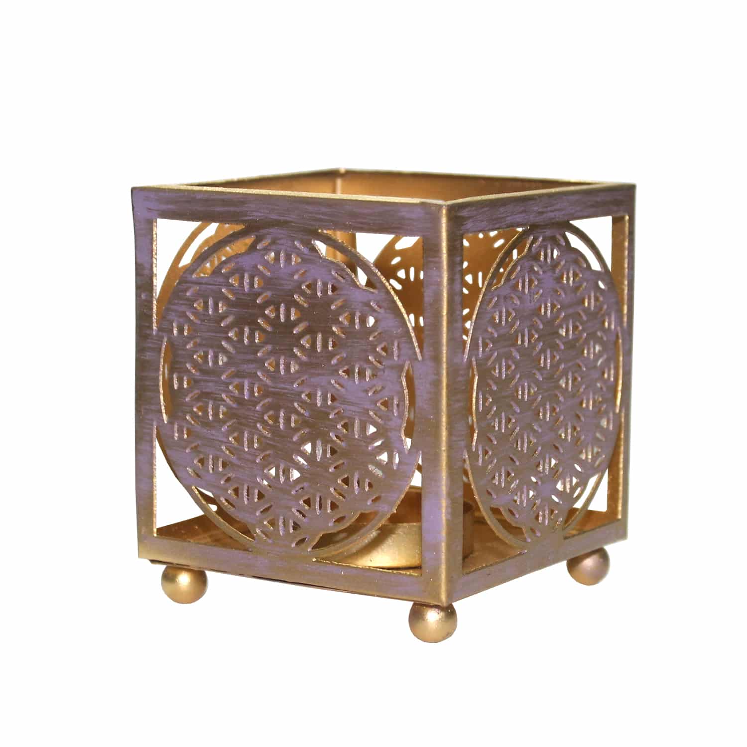 Metalen Theelicht houder Goudkleurig/Lila – Flower of Life