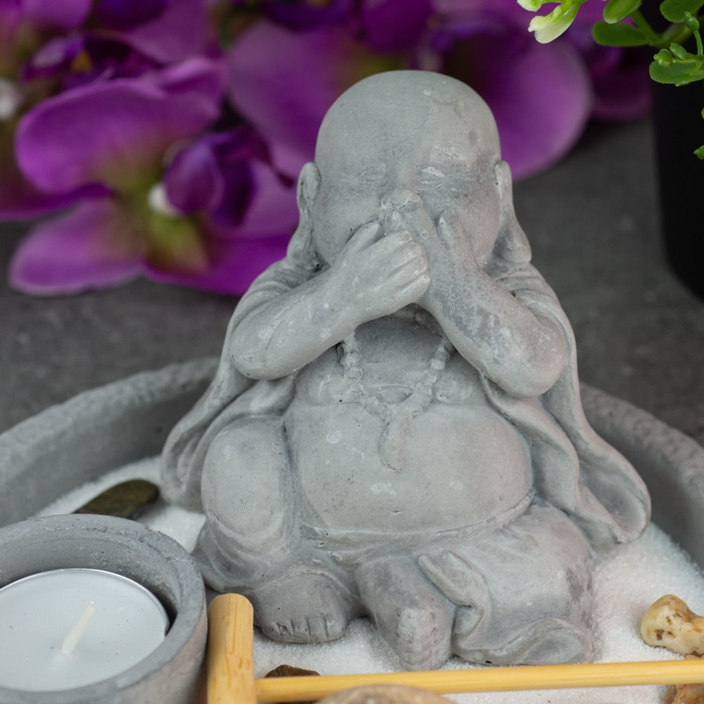 Mini Zen Tuin Japans Rond met Lachende Boeddha (8 cm)