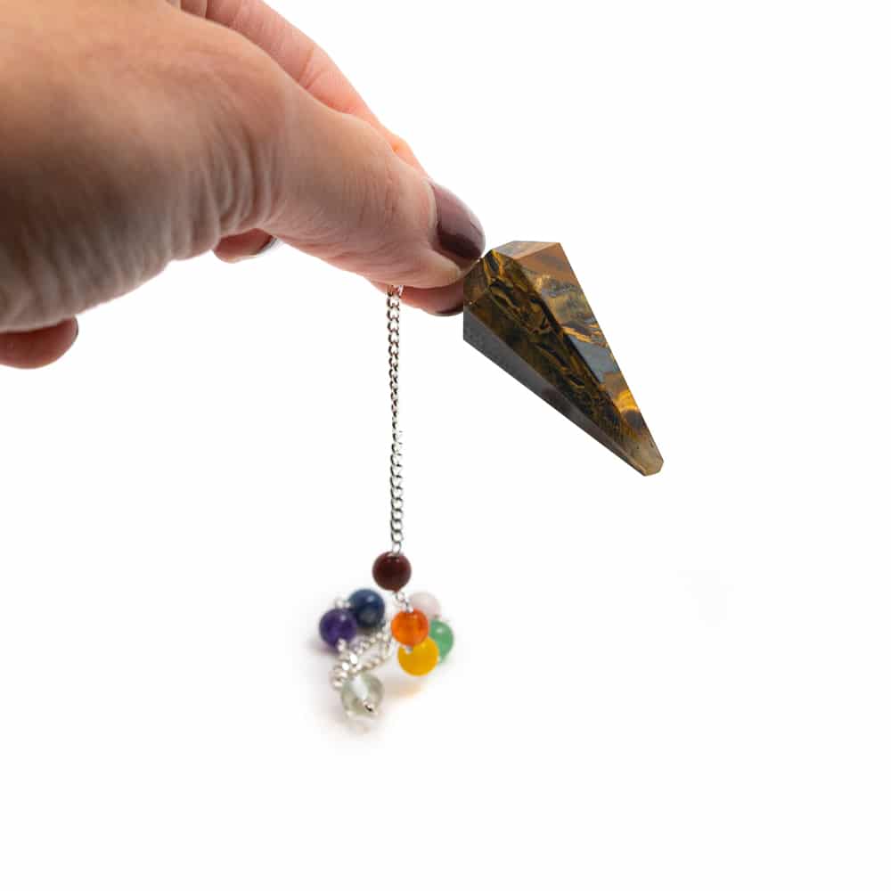 Pendel Edelsteen Tijgeroog Facet met Chakra Kralenketting