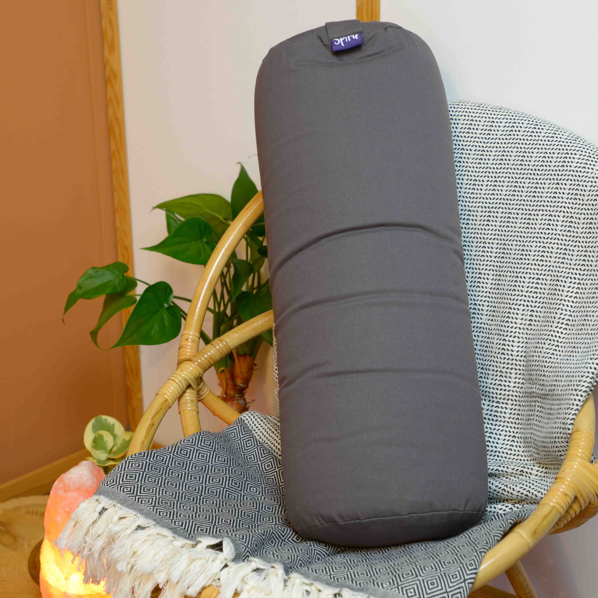 Yoga Bolster Antraciet Rond Katoen – Effen – 59 x 21,5 cm