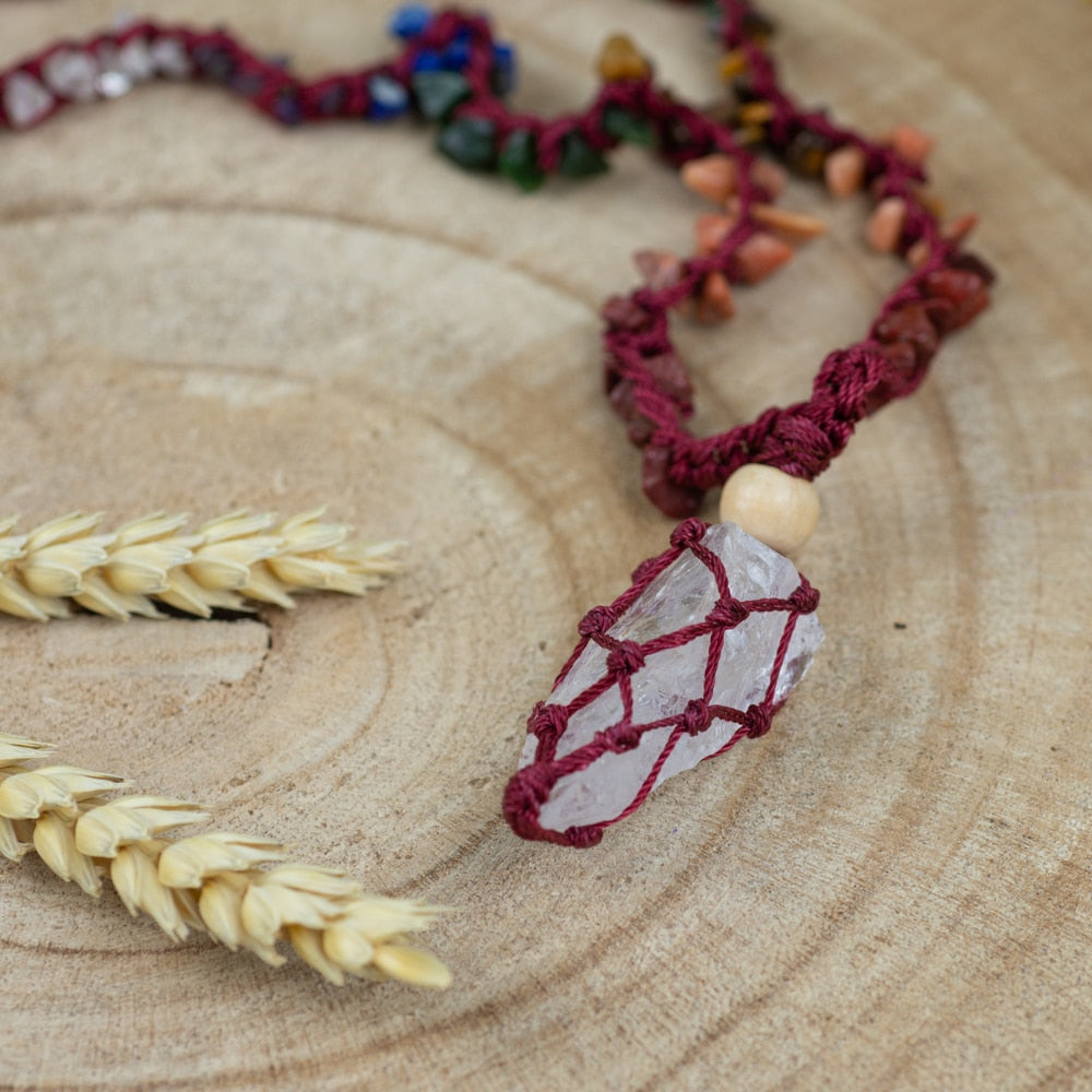 Ruwe Edelsteen Hanger Bergkristal met Chakra Ketting