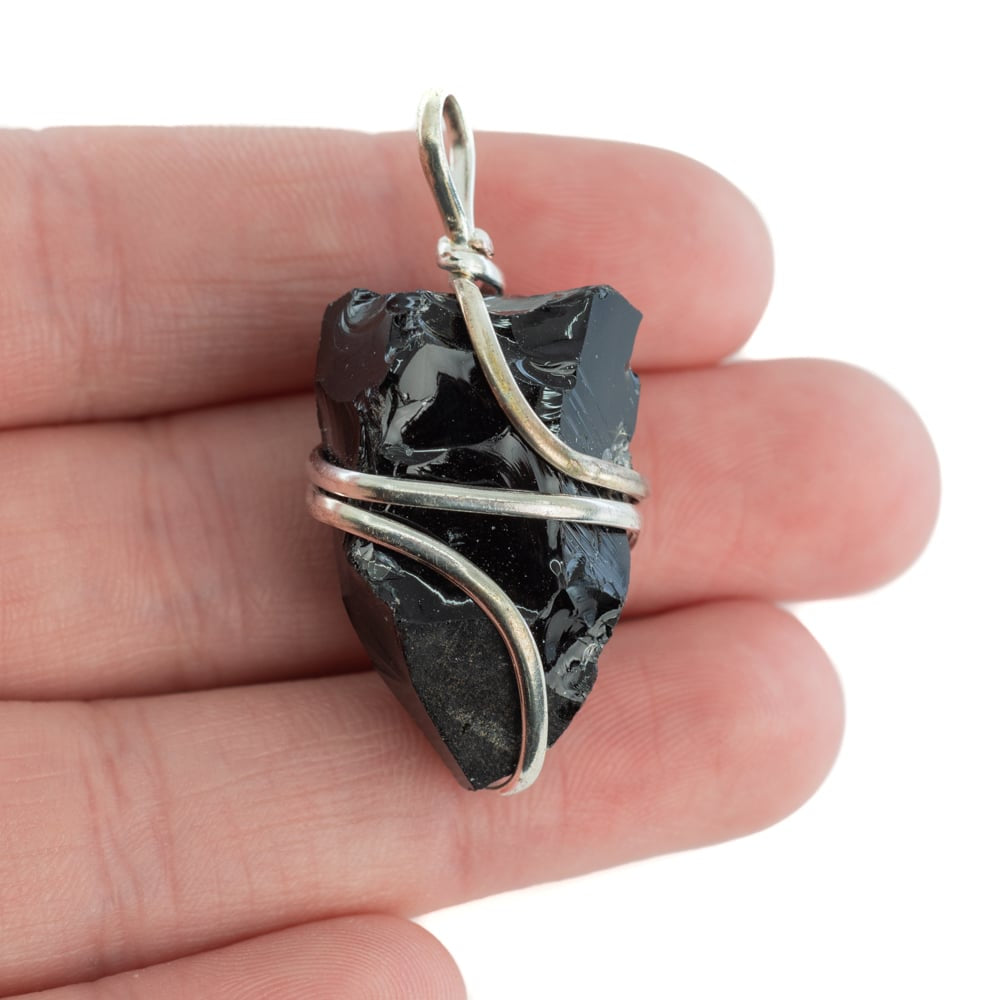 Ruwe Edelsteen Hanger Zwarte Obsidiaan Wikkel
