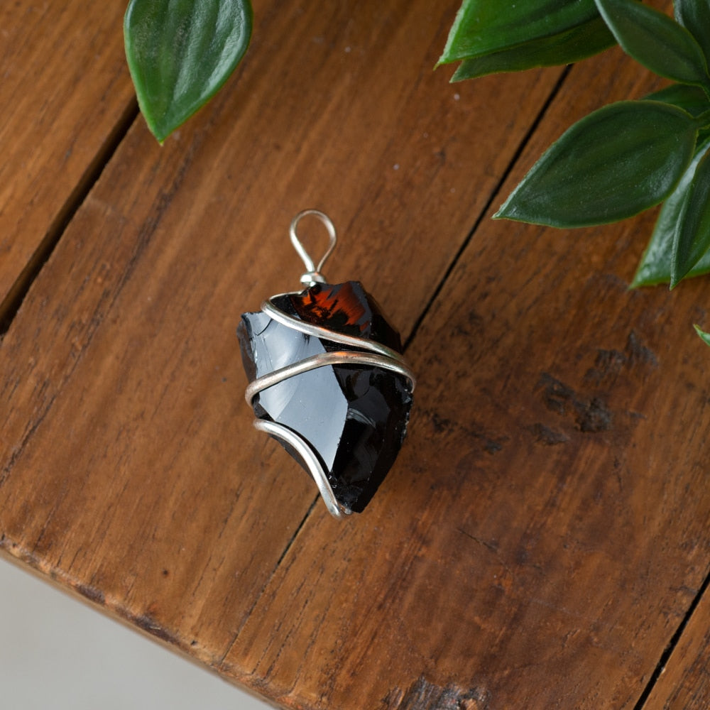 Ruwe Edelsteen Hanger Zwarte Obsidiaan Wikkel