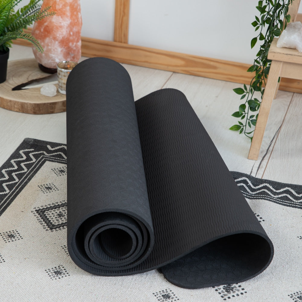 Spiru TPE Yogamat Zwart – Extra Dik – 6 mm – 183 x 61 cm