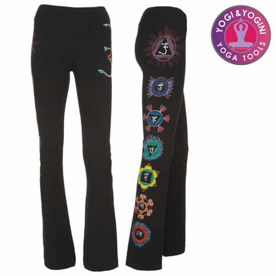Yoga Handgeschilderde Chakra Broek Katoen Zwart L