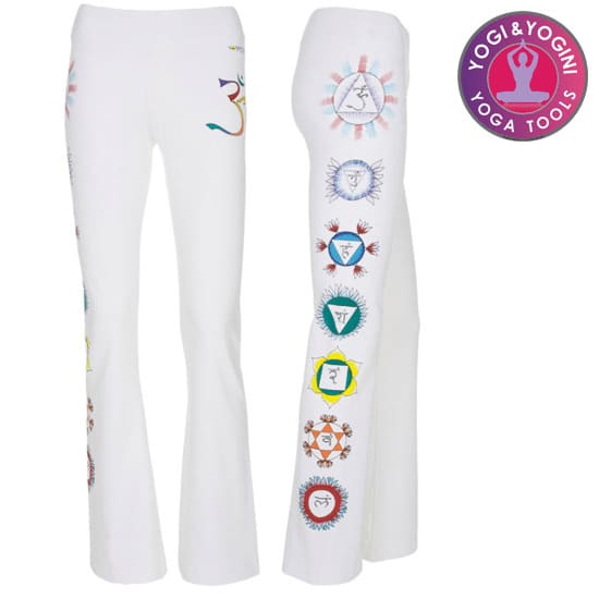 Yoga Handgeschilderde Chakra Broek Katoen Wit S