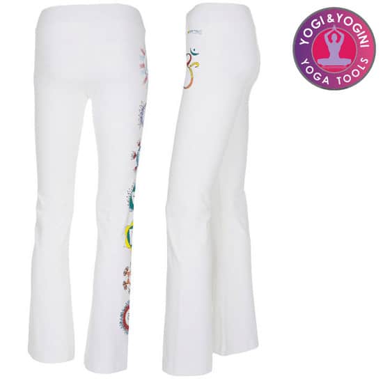 Yoga Handgeschilderde Chakra Broek Katoen Wit S