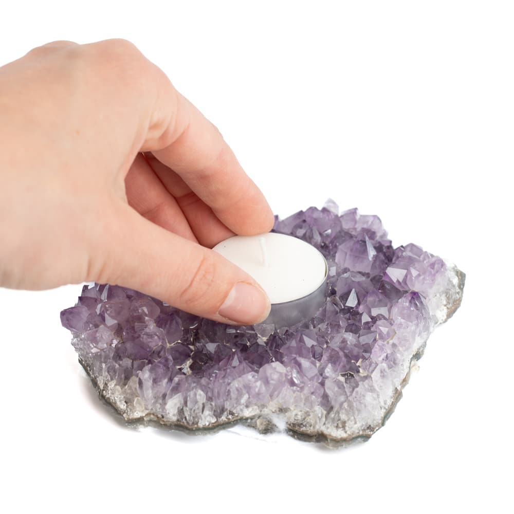 Waxinelichthouder Edelsteen Amethist Cluster (ca. 500 gram)