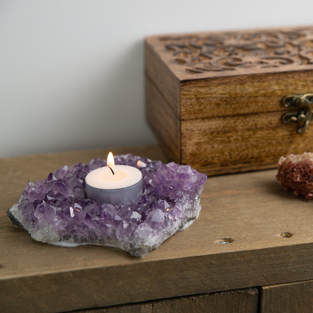 Waxinelichthouder Edelsteen Amethist Cluster (ca. 500 gram)
