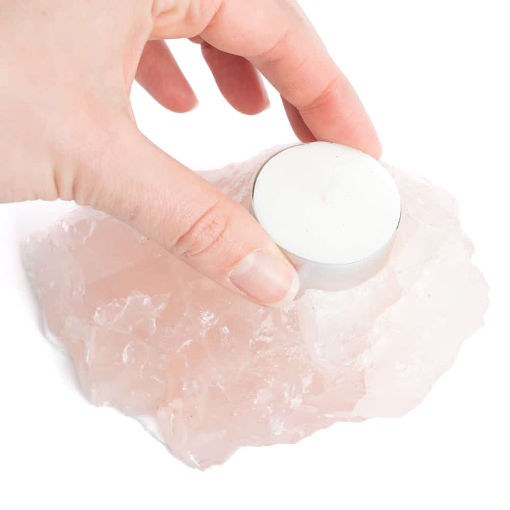 Waxinelichthouder Edelsteen Rozenkwarts Cluster (ca. 500 gram)