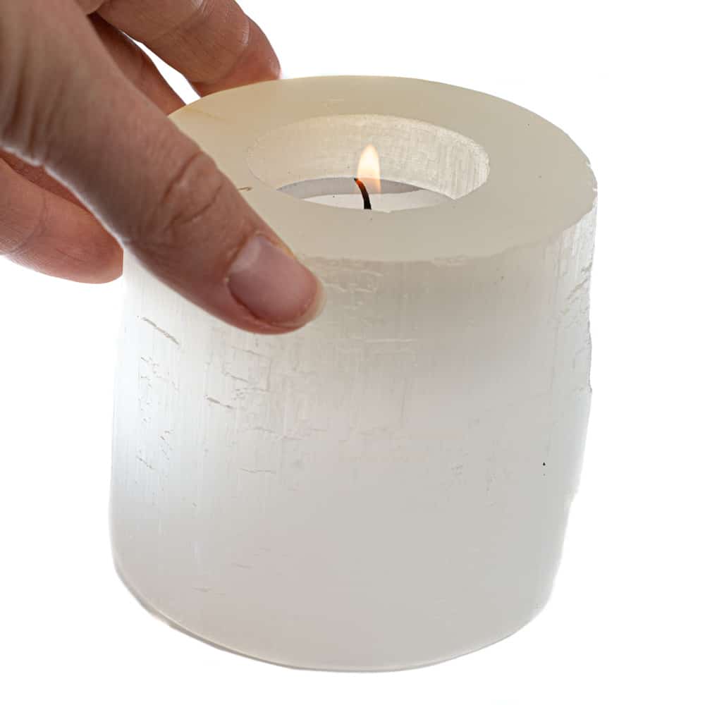 Waxinelichthouder Edelsteen Seleniet Cilinder ca 900 gram (8 x 8 cm)