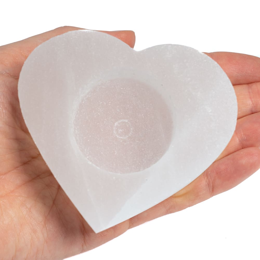 Waxinelichthouder Edelsteen Seleniet Hart ca 300 gram (8 x 8 cm)