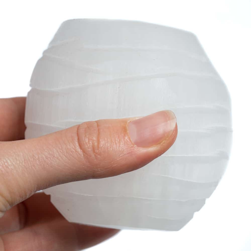 Waxinelichthouder Edelsteen Seleniet Rond ca 500 gram (8 x 8 cm)