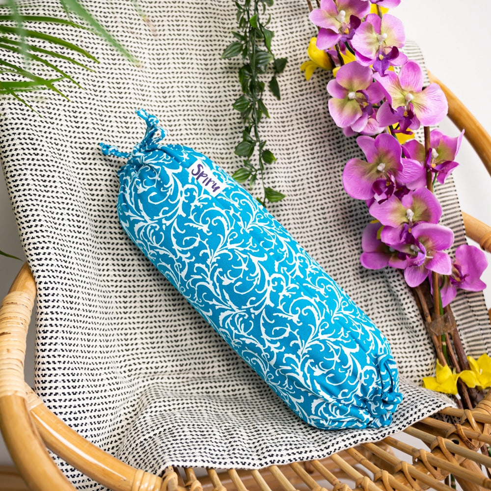 Yoga Mini Nek Bolster Blauw Rond Katoen – 34 x 10 x 10 cm