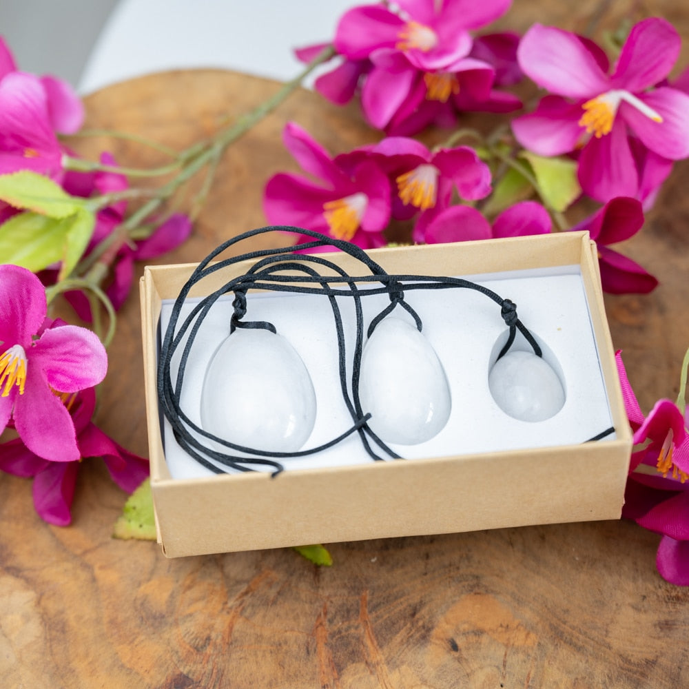Yoni Ei Set Witte Jade – set van 3