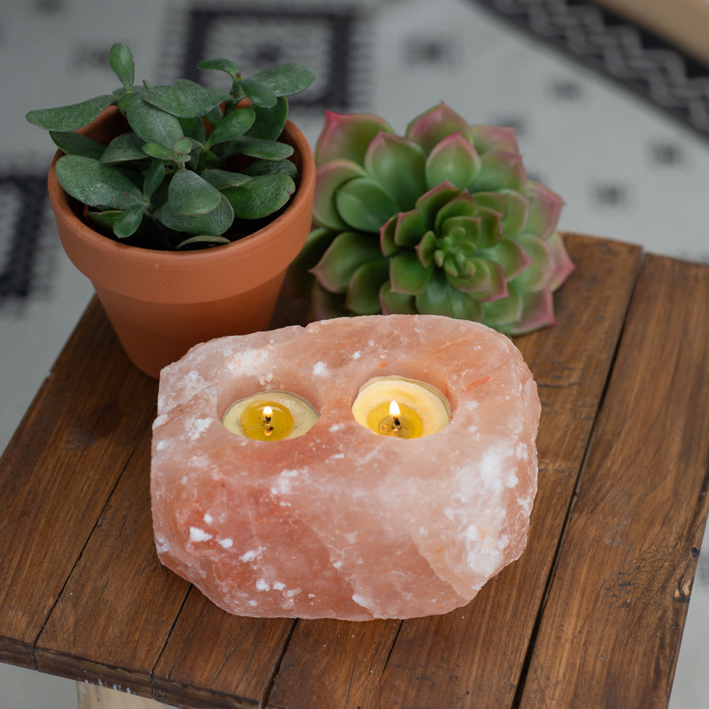 Zoutsteen Waxinelichthouder Roze (2 – 2,5 kg) ca. 21 x 9 x 8 cm